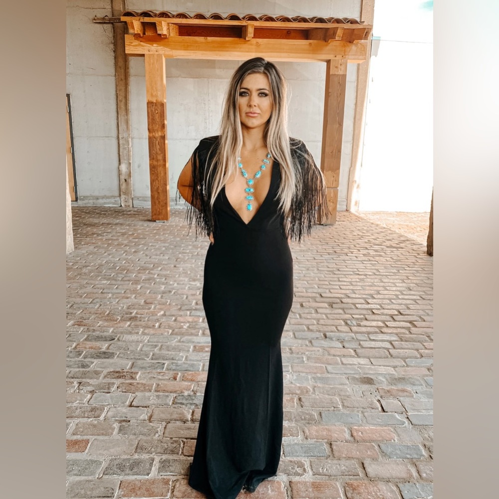 SOLD Black fringe dress